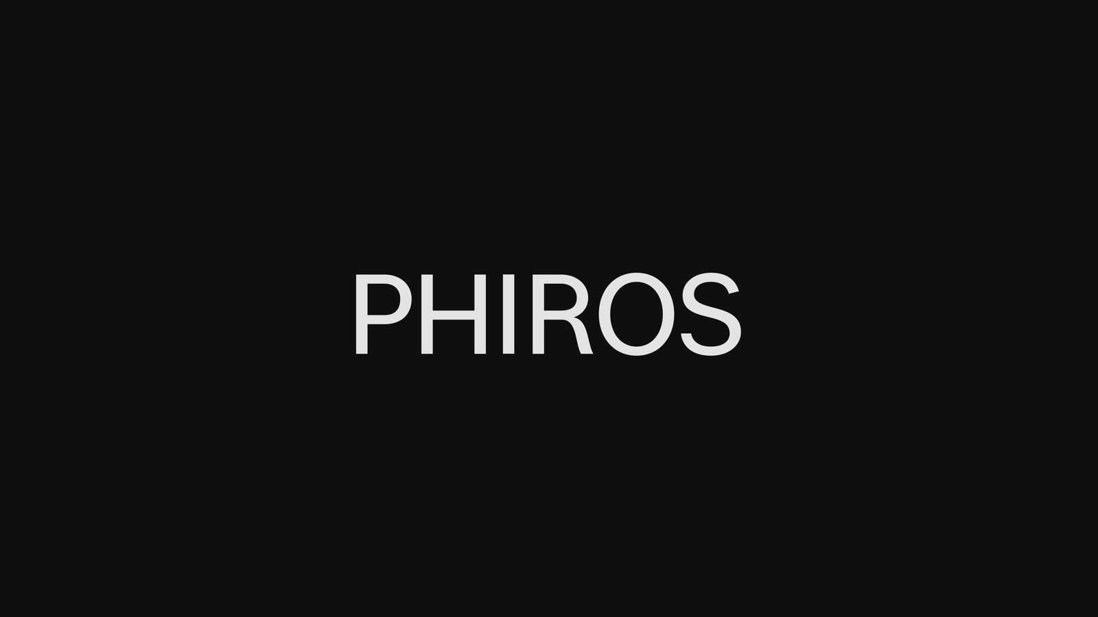 Lettrage Phiros en capitales, en blanc sur fond noir