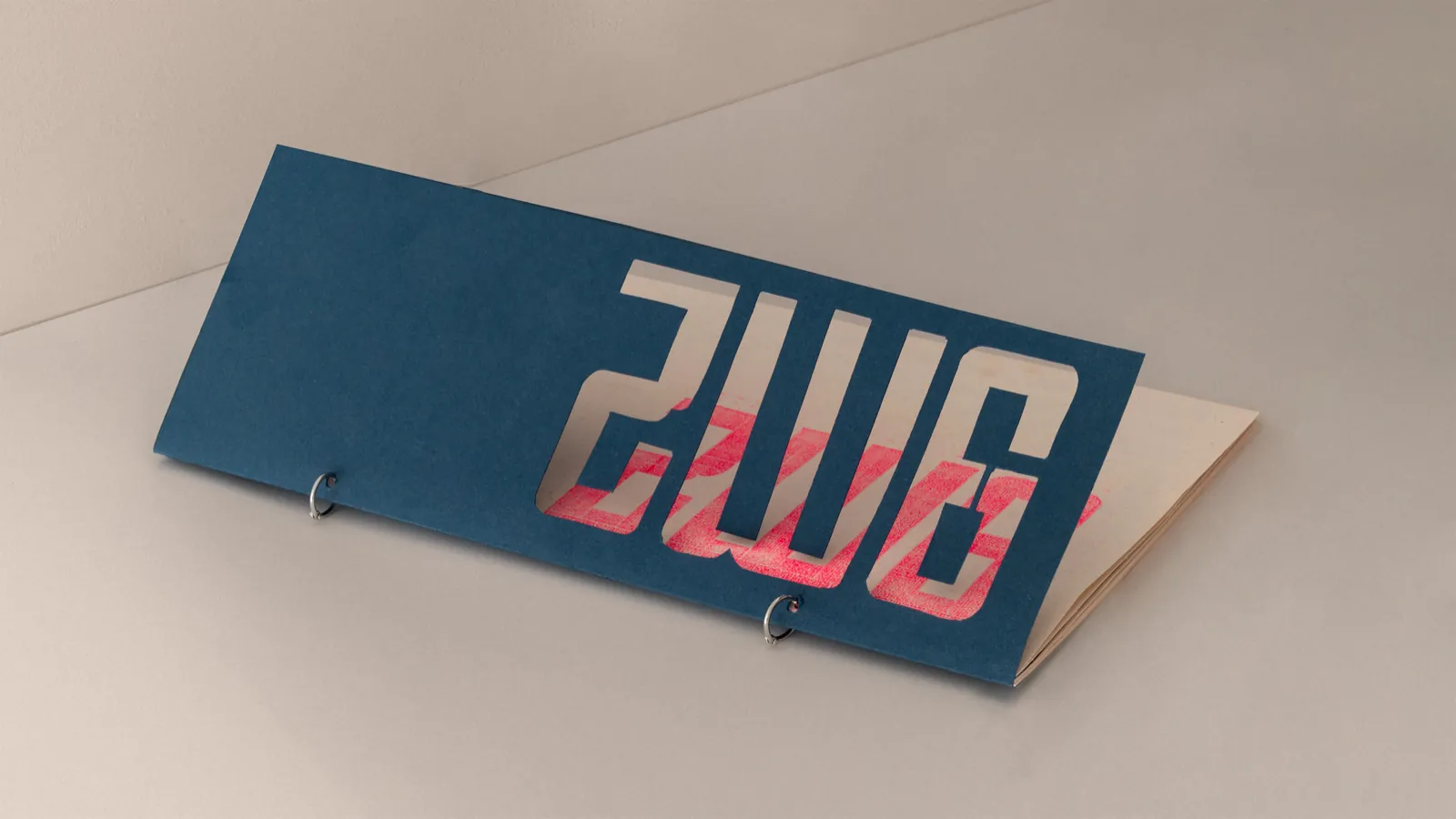 Pamphlet 9m² ouvert, typographie modulaire bleue et rose