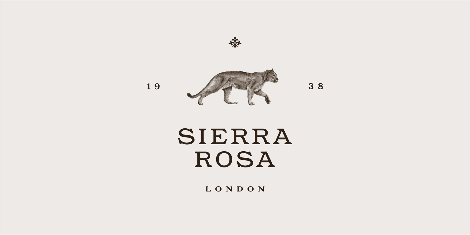 Logo Sierra Rosa, puma et lettrage à empattements, London 1938