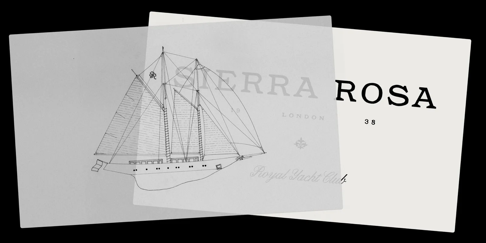 Planches de dessin du lettrage Sierra Rosa et silhouette du voilier